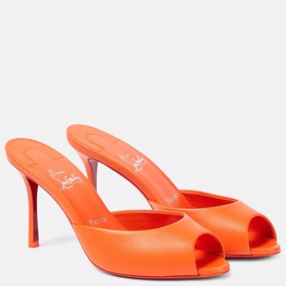 Christian Louboutin ME DOLLY 85 Leather Mule Sandals Heels Shoes Vitamine - Picture 1 of 12